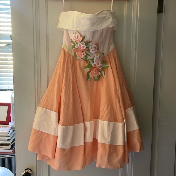 Betsey Johnson Dresses & Skirts - Vintage Betsey Johnson 50s Style Strapless Dress y2k Size 2 4 Prom Pink Peach